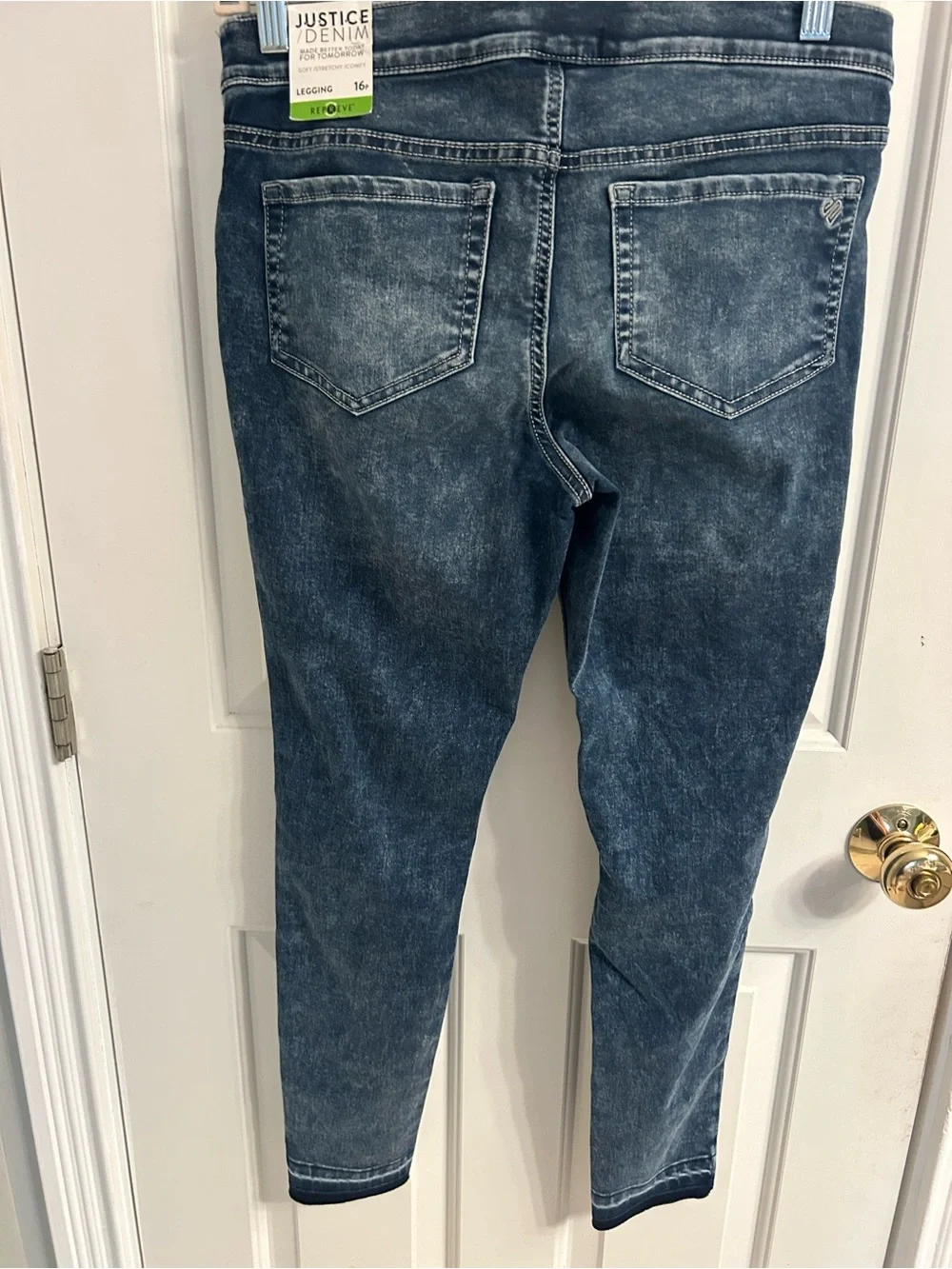 NWT-Justice Girls Dark Wash Denim-Look Leggings - Blue